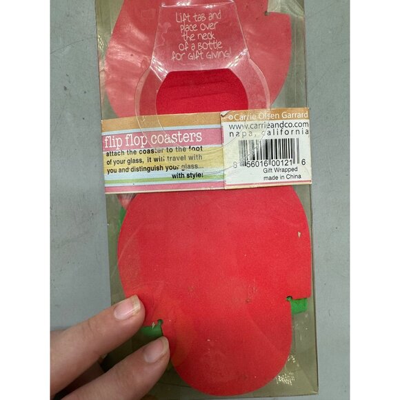 Flip Flop Coasters Drinkwear Attachable Coasters Set Of 6 Red & Green - Picture 3 of 4